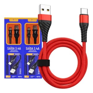 Cabo Turbo USB-C 3.4A 120W – Carregamento Ultra Rápido para Celular Xiaomi / Samsung – Carga Rápida 3.4A