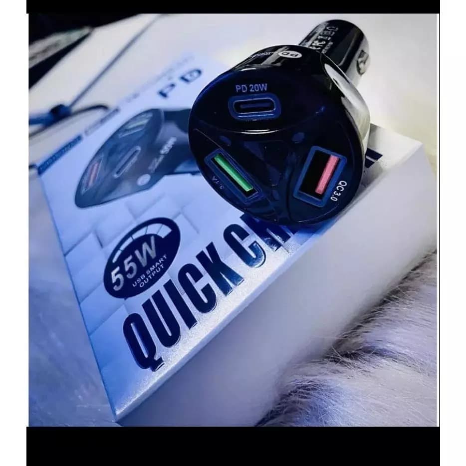 CARREGADOR VEICULAR TURBO USB 55W CARGA RAPIDA 3.0 ADAPTADOR