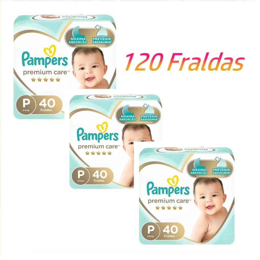 Pampers Premium Care P 40 – 3 Pacotes com 120 Fraldas no Total