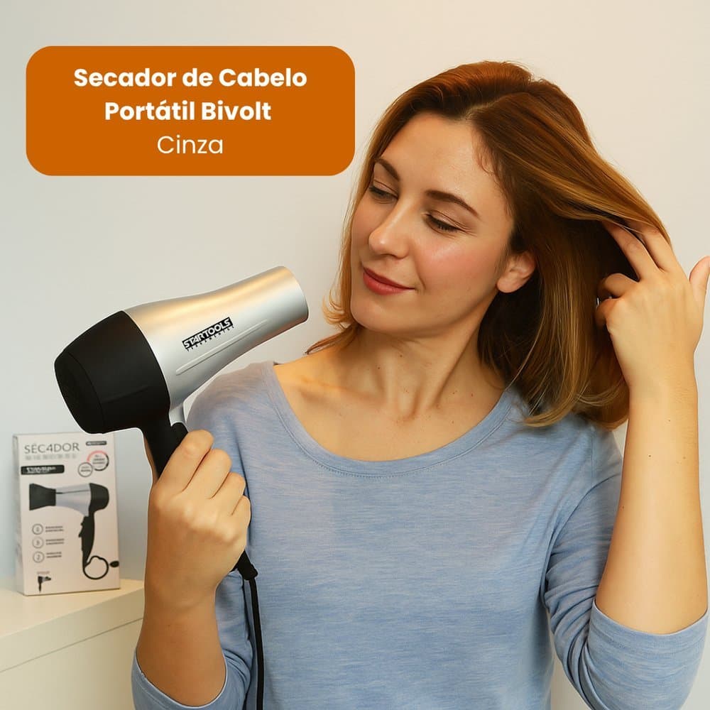 Secador De Cabelo Portátil Compacto Profissional 1200w Bivolt Cinza Leve