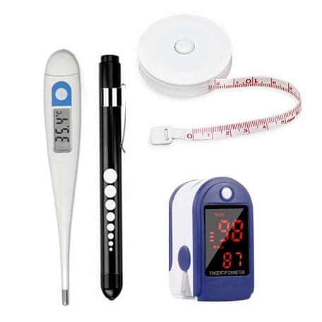 Kit Trena Métrica 1,5cm + Termômetro + Oxímetro Dedo + Lanterna LED | Enfermagem/Fisioterapia/Saúde