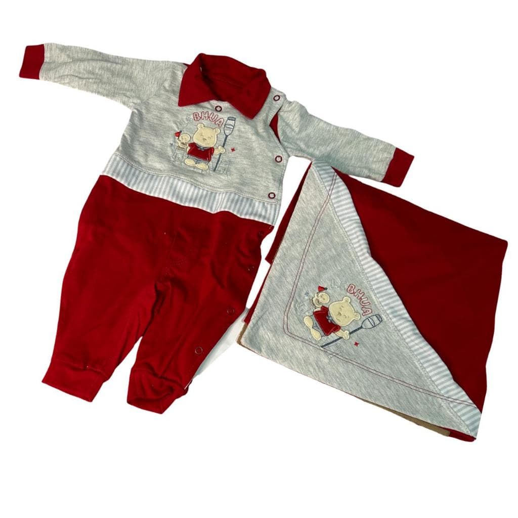 Saída de Maternidade Completa para menino - Kit  2  peças : manta / macacão -- Marca:  Le bhua    Enxoval do Bebê | Conf