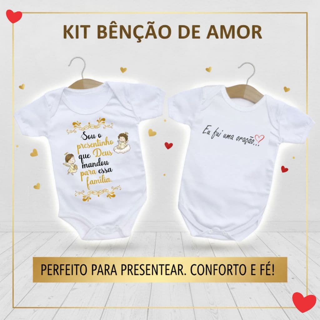 Kit 2 Body de bebe Macacao Frase Deus e Amor Poupa Bebê Unissex Enxoval