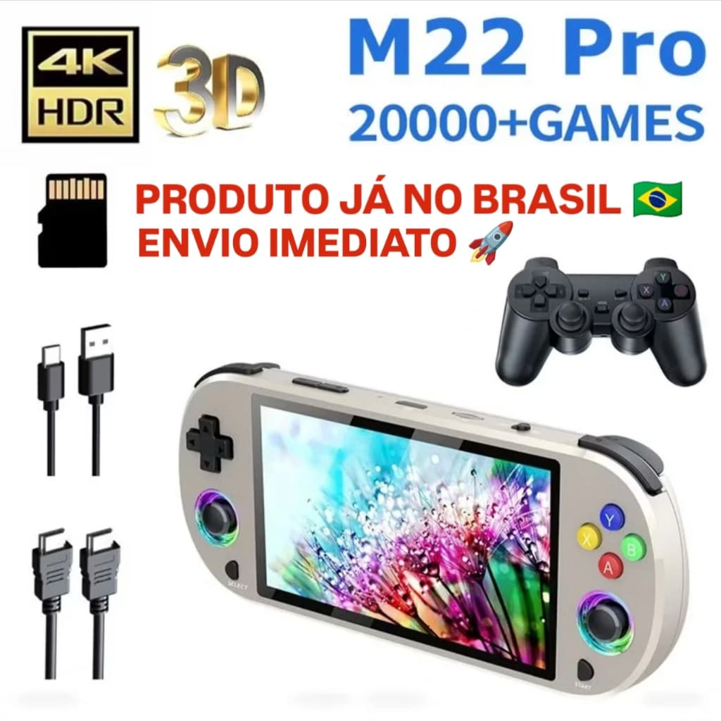 Console de videogame portátil M22 Pro Retro Tela IPS de 5.5 polegadas + com joystick RGB Lightning, cons