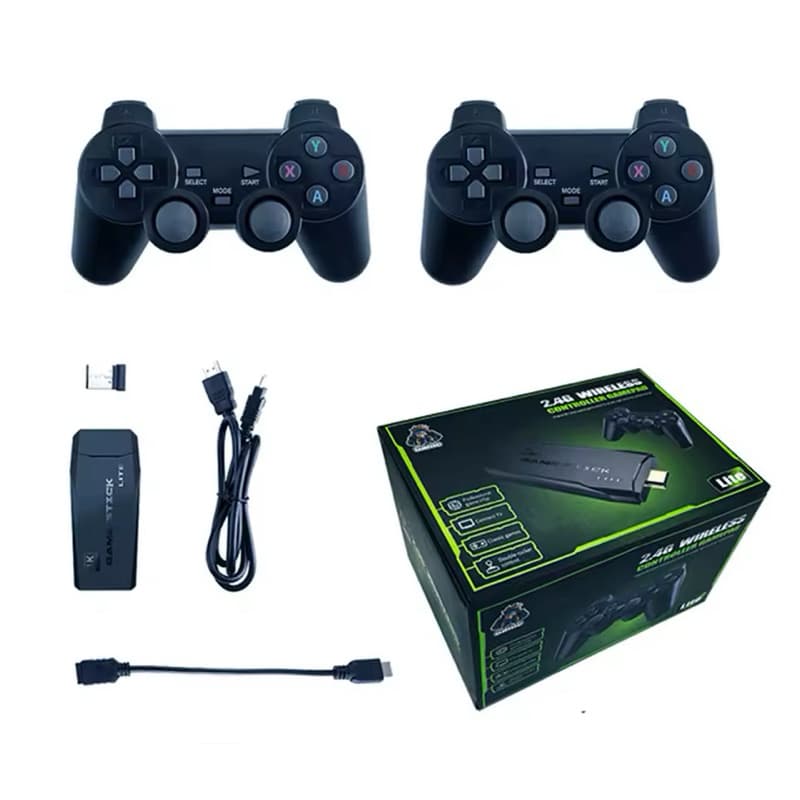 Game Stick Lite Retro 2.4g Sem Fio 16, 20 ou 40 Mil Jogos 4k Cor Preto + 2 controles