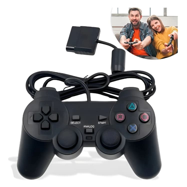 Controle Joystick Para Console Video Game Ps1/Ps2 Com Fio Analógico Dual Shok