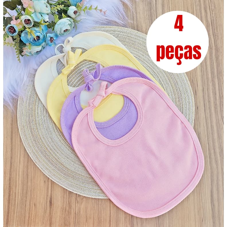 KIT DE 4 BABADORES 100% ALGODÃO BEBÊ ENXOVAL MATERNIDADE