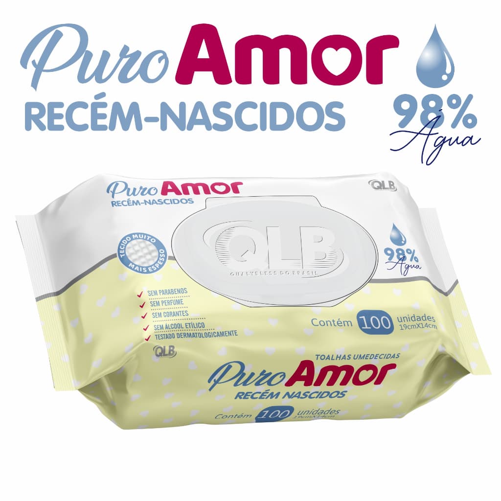 8 pacotes c/100 unidades Lenços/Toalhas Umedecidas Puro Amor RN