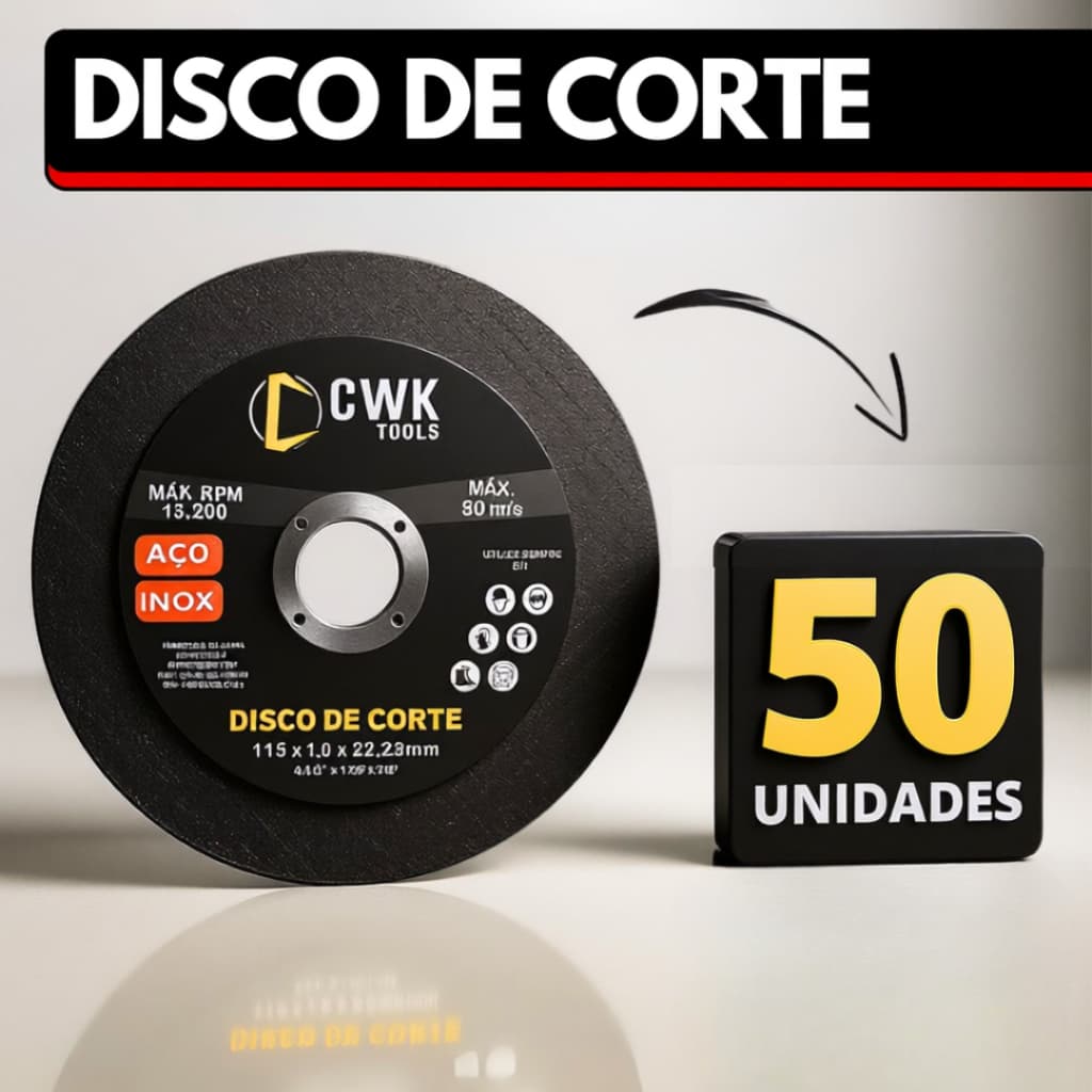 Kit 50 Disco de Corte Aço Inox Pequeno e Fino Para Lixadeira Esmerilhadeira 4.1/2" - 115 x 22,23mm