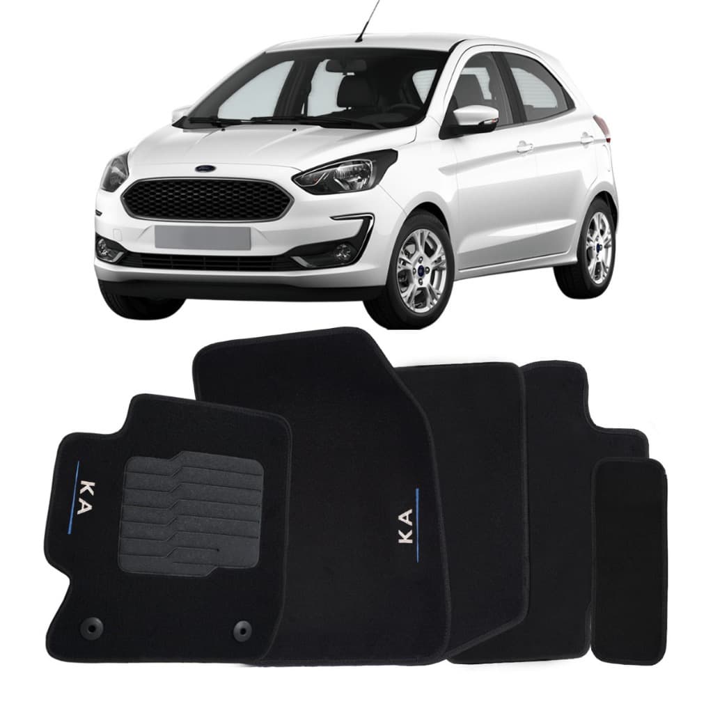Tapete Carpete Ford Ka 2014 à 2021 Preto Logo Bordado Jogo 5 Peças Ecotap S3631 Automotivo Soft