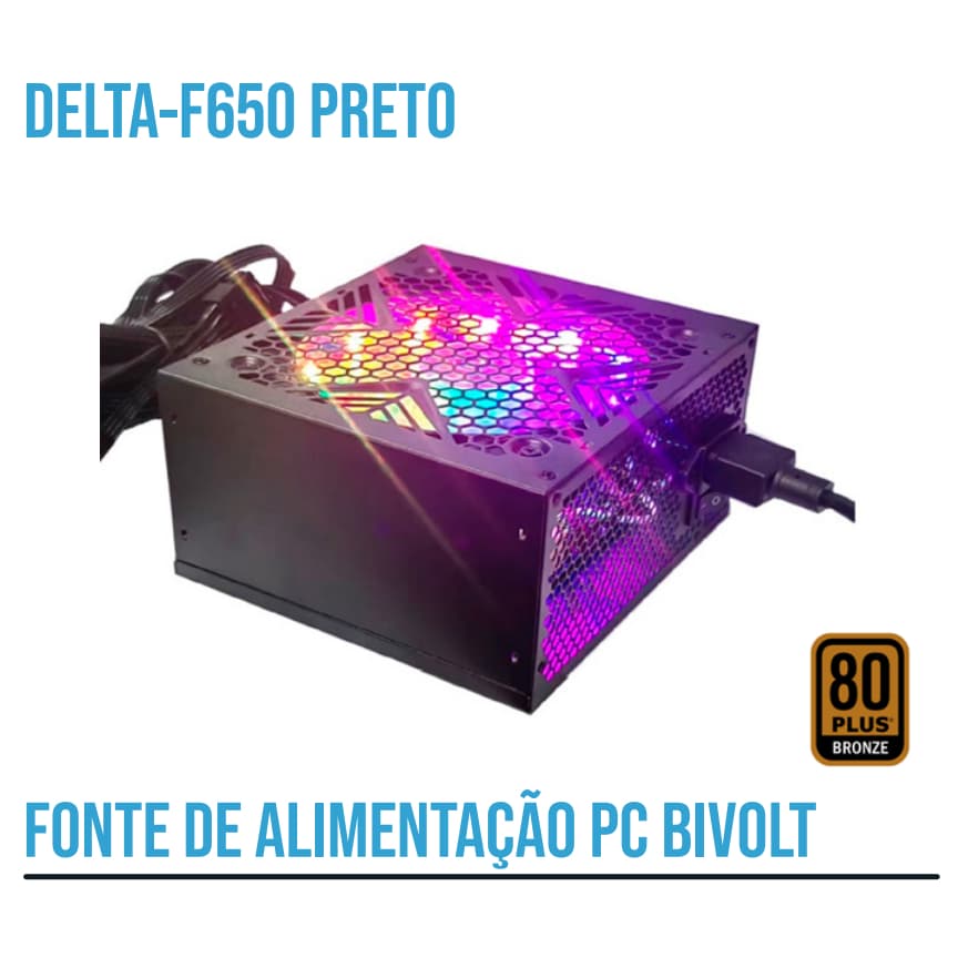 Fonte 80 Plus Pc Gamer 650w Atx Bronze Pfc Led Rgb
