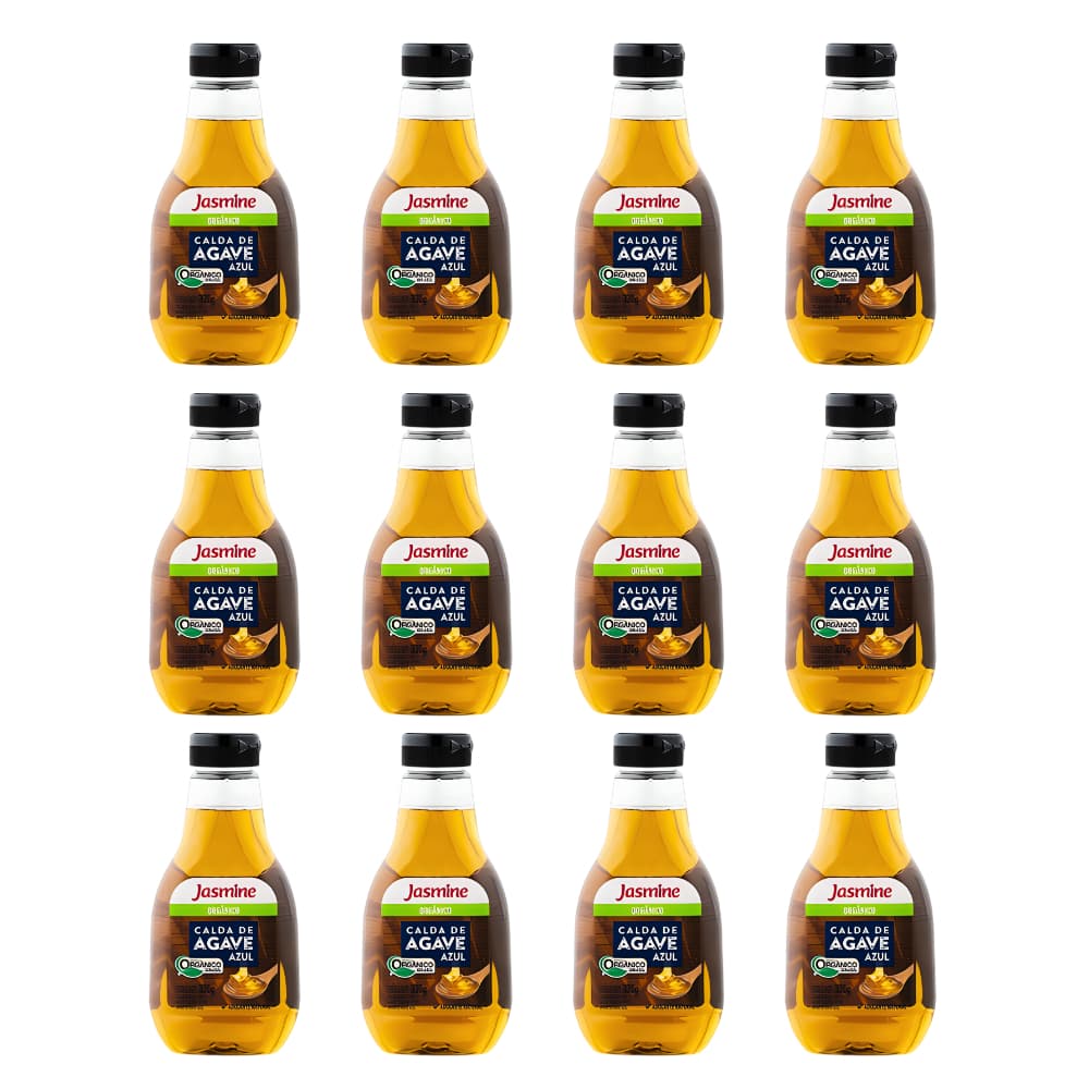 Kit 12 Calda de Agave Azul Orgânica 330g Jasmine Mel Vegano Adoçante Vegetal Natural Sem Glúten Sustentável Saudável