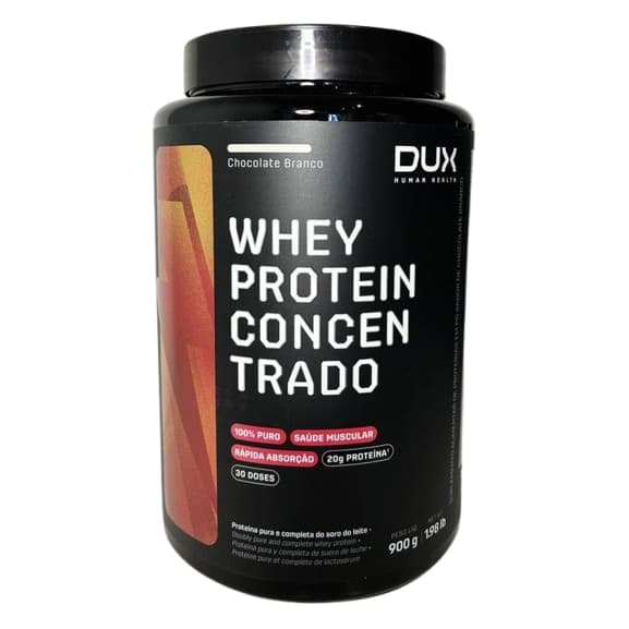 Whey Protein Concentrado 100% Puro Em Pó 900 Gramas 30 Doses Chocolate Branco - Dux Human Health