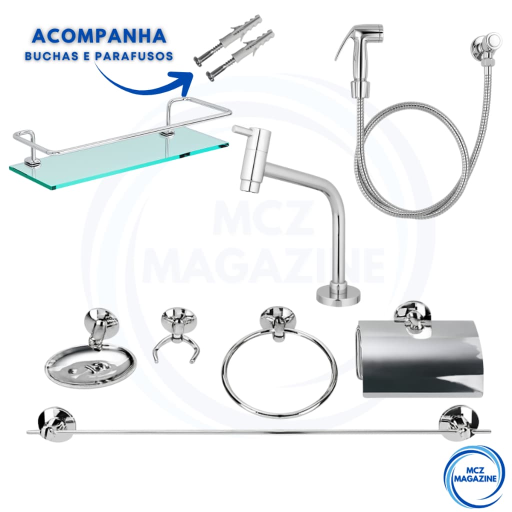 Kit Banheiro Completo / 1 Torneira 1501+ 1 Porta Shampo Reto + 1 Kit Banheiro + 1 Ducha Cod126 COD542