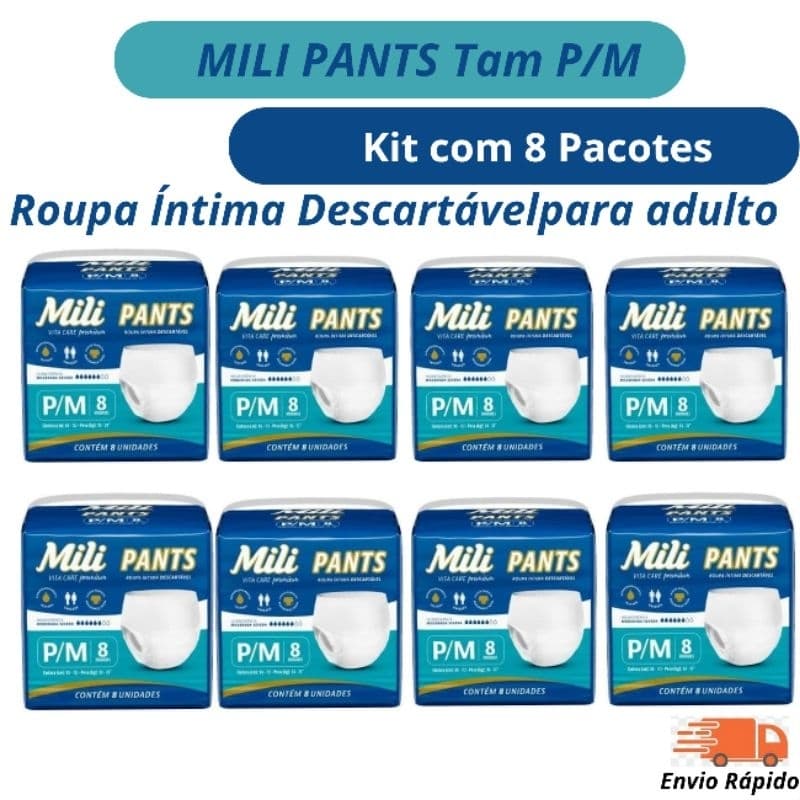Mili Pants  calça descartável para adultos kit com 8 pacotes