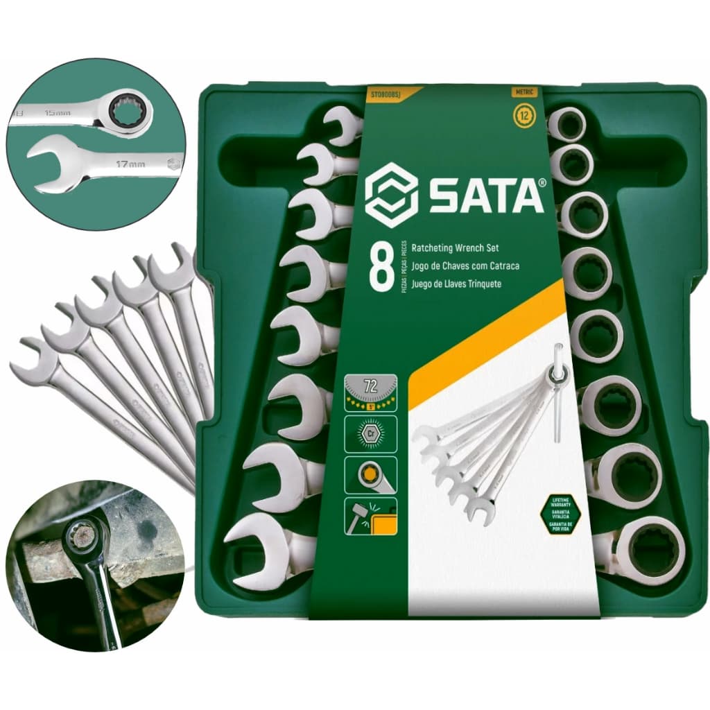 Jogo De Chave Combinada Catraca 8pcs 8 A 19mm Sata St08008j