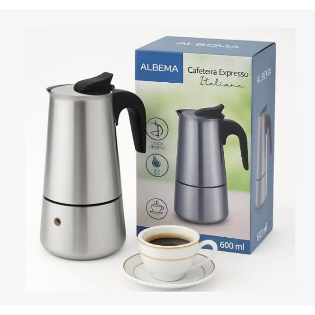 Cafeteira Italiana Expresso ALBEMA  Alumínio 12 Xícaras Inox