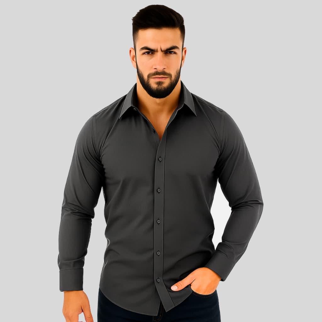 Camisa Social Masculina Slim Fit Manga Longa em Tricoline