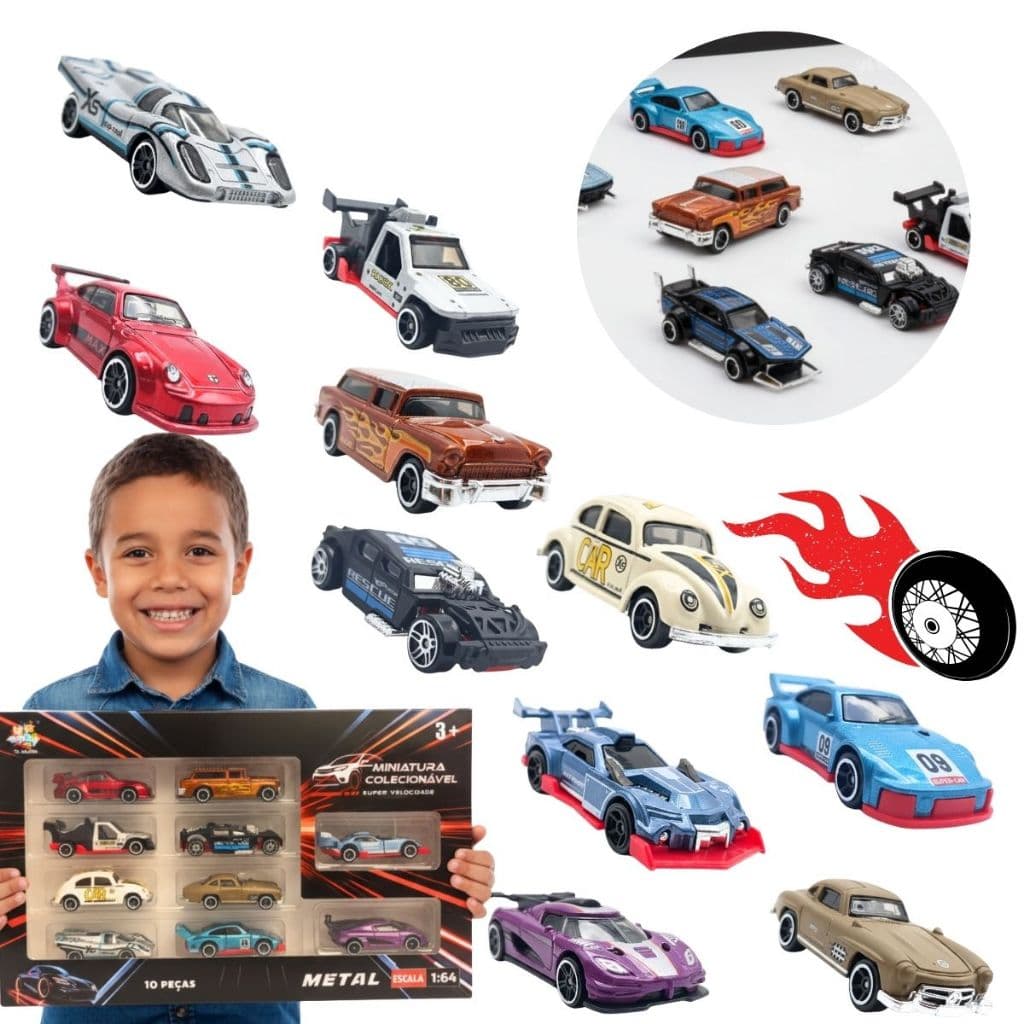 Carrinhos de Metal Colecionável Carrinho de Brinquedo Menino Kit10 Carro de ferro Miniatura Colorido