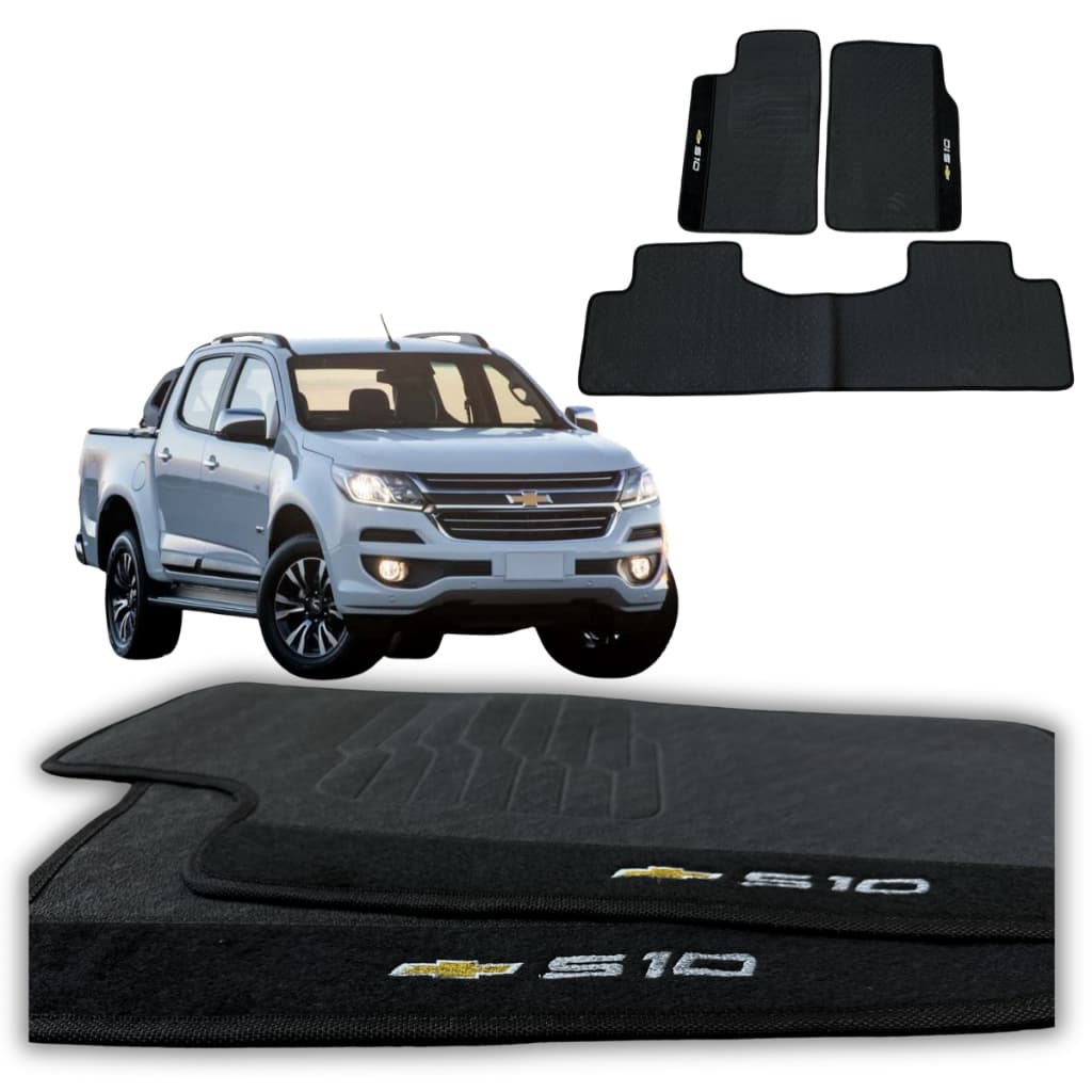 KIT 3 PEÇAS TAPETES AUTOMOTIVOS CARRO S10 CD ANO 2012/2018 TAPETES IMPERMEAVEL 100% EMBORRACHADO