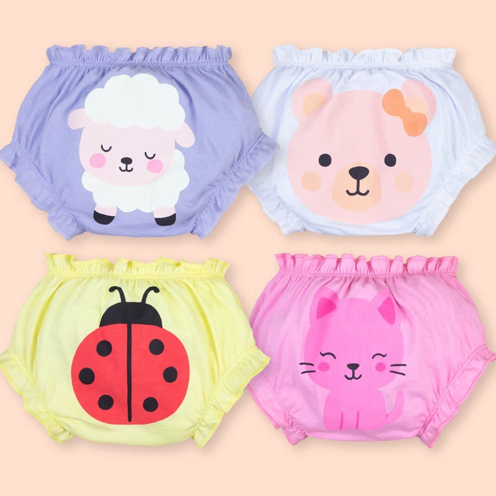 Kit de Calcinhas Tapa Fralda para Bebê Menina Estampas 4 Peças - Até 2 Anos