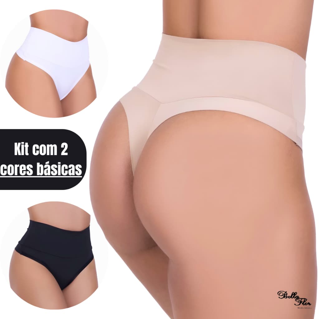 Kit 2 Calcinhas Modeladoras CORES NEUTRAS Cintura Alta Cós Duplo Fio Duplo Lisas Segura Barriga Power Fitness Pós Parto