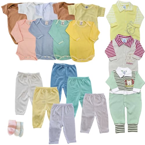 Kit 6 peças Enxoval de Bebê com Macacão 100% Algodão