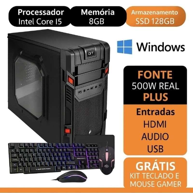computador Gamer i5 8GB memória SSD 128GB  + fonte 500w 80plus real + windows instalado