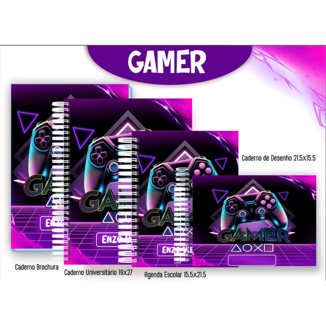 Kit Volta as aulas Gamer - Cadernos Personalizados Gamer - Caligrafia - Caderno desenho -