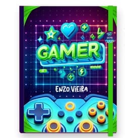 Caderno brochura Gamer personalizado 96 folhas  - Caderno brochurão  Gamer  -