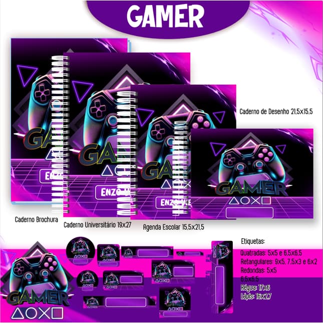 Kit adesivos personalizados Gamer volta as aulas - adesivos escolar Gamer personalizados -