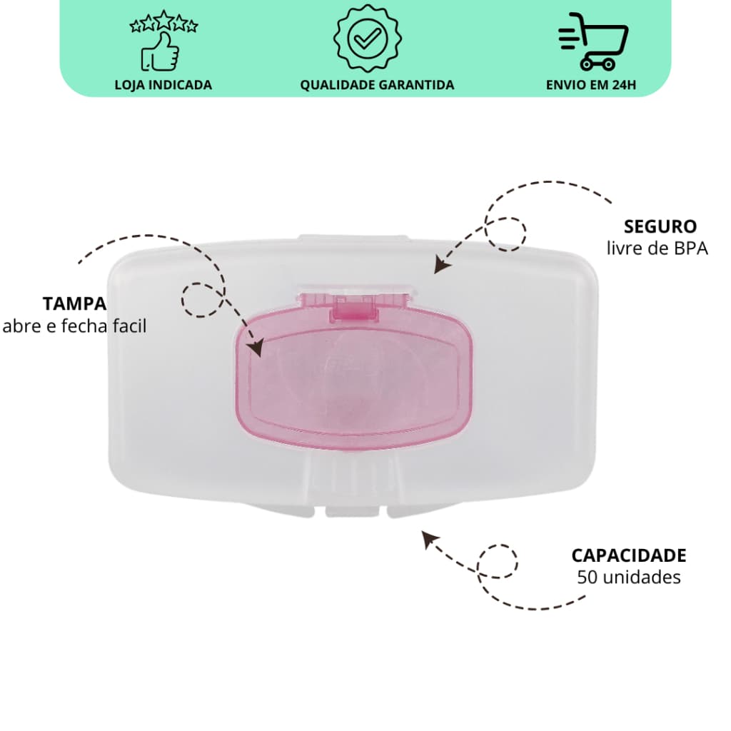 Dispensador Porta Lenços tolhas Umedecidos Portátil Prático para Passeio Viagem e Bolsa Maternidade