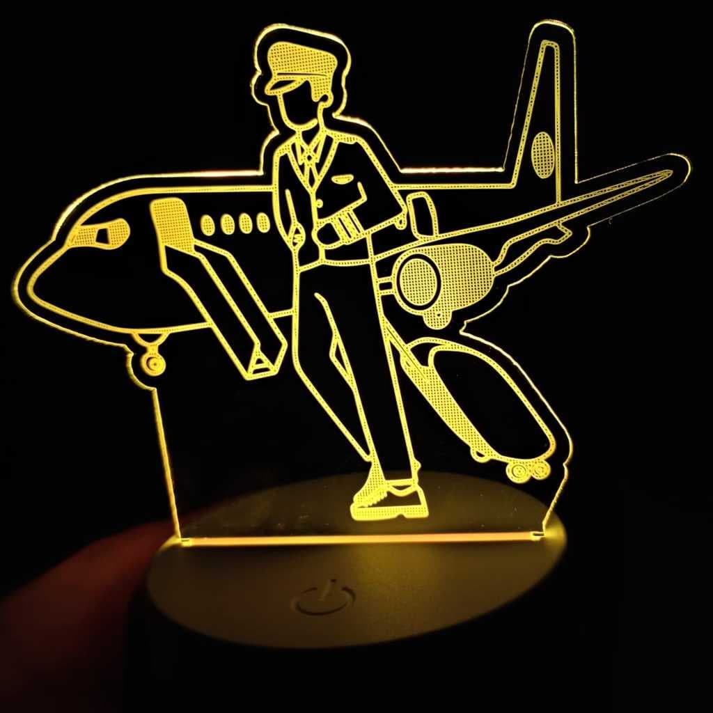 Abajur Luminária Comissário Piloto de Avião Viajem Voo Led ac0086 Presente menino bebê decoração agência de turismo