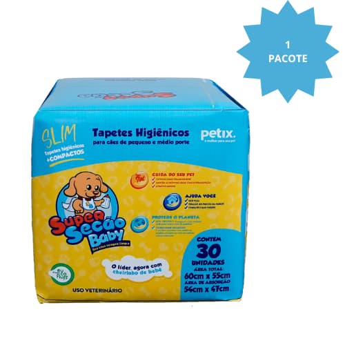 Tapete Higiênico Super Secão Baby Slim 30 unidades 60x55cm Cheirinho de Bebe Envio Imediato