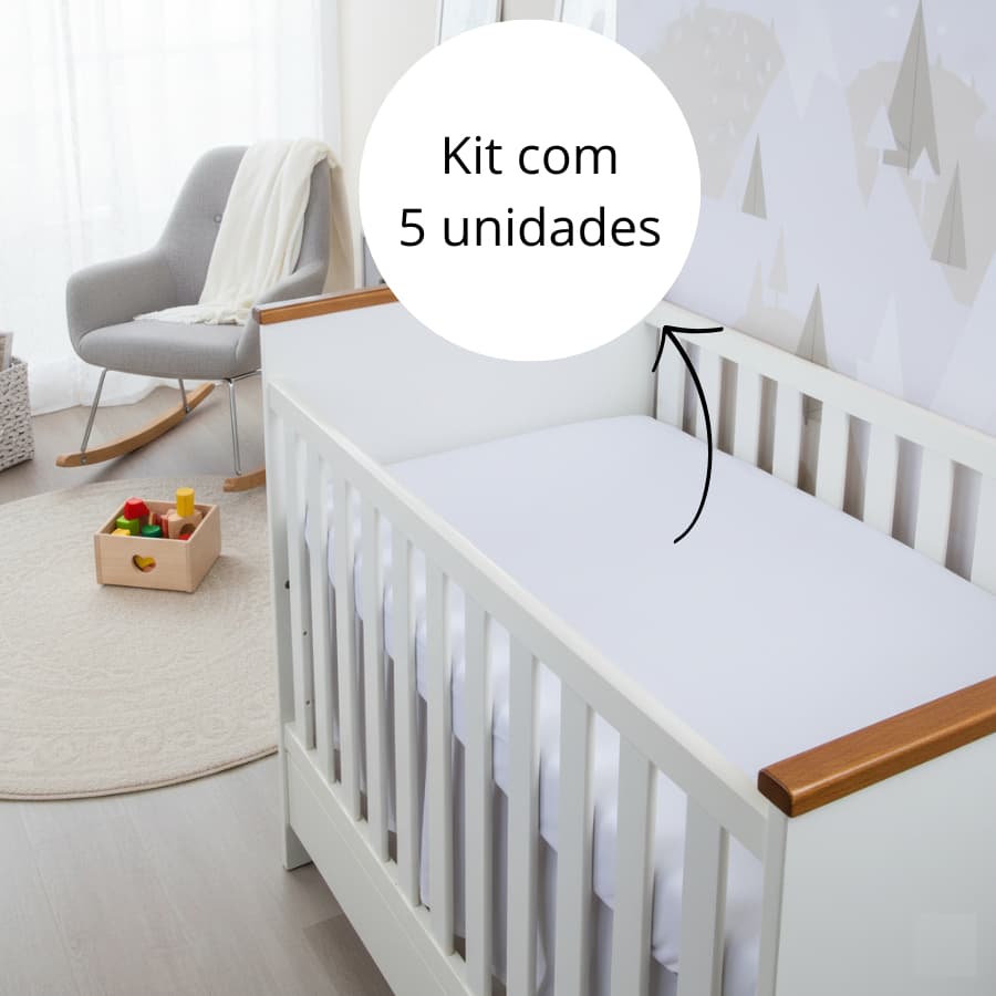 Kit 5 Lençol de Berço Padrão Americano 130x70cm Percal 400 fios Várias Cores