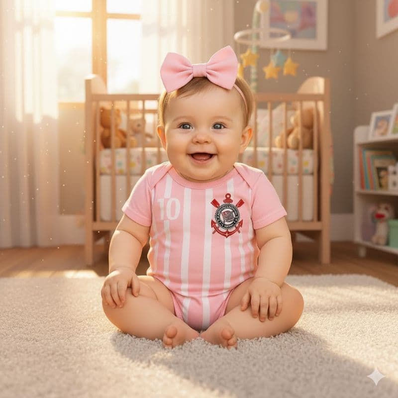 Body Corinthians Bebê Rosa Presente Menina Preto e Branco Timão Body Criança Torcedora Fiel Gaviões