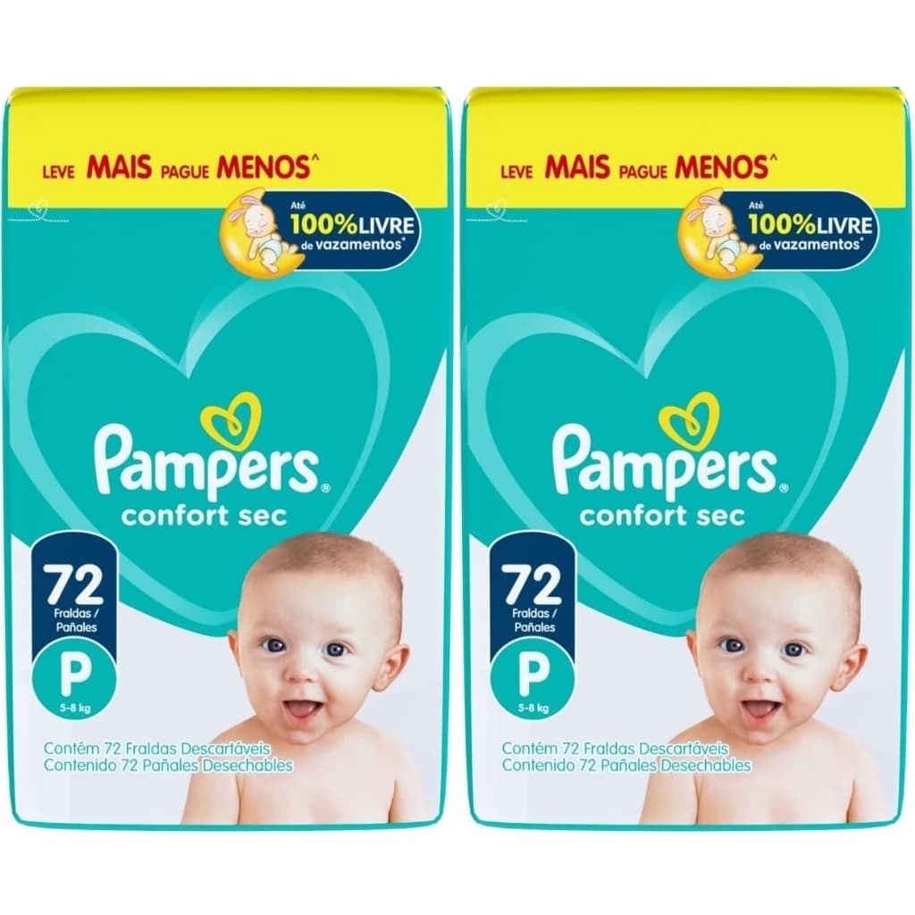 Kit 2ptes Fralda Pampers Confort Sec P 5-8kg 72un - Total 144unidades AB.2