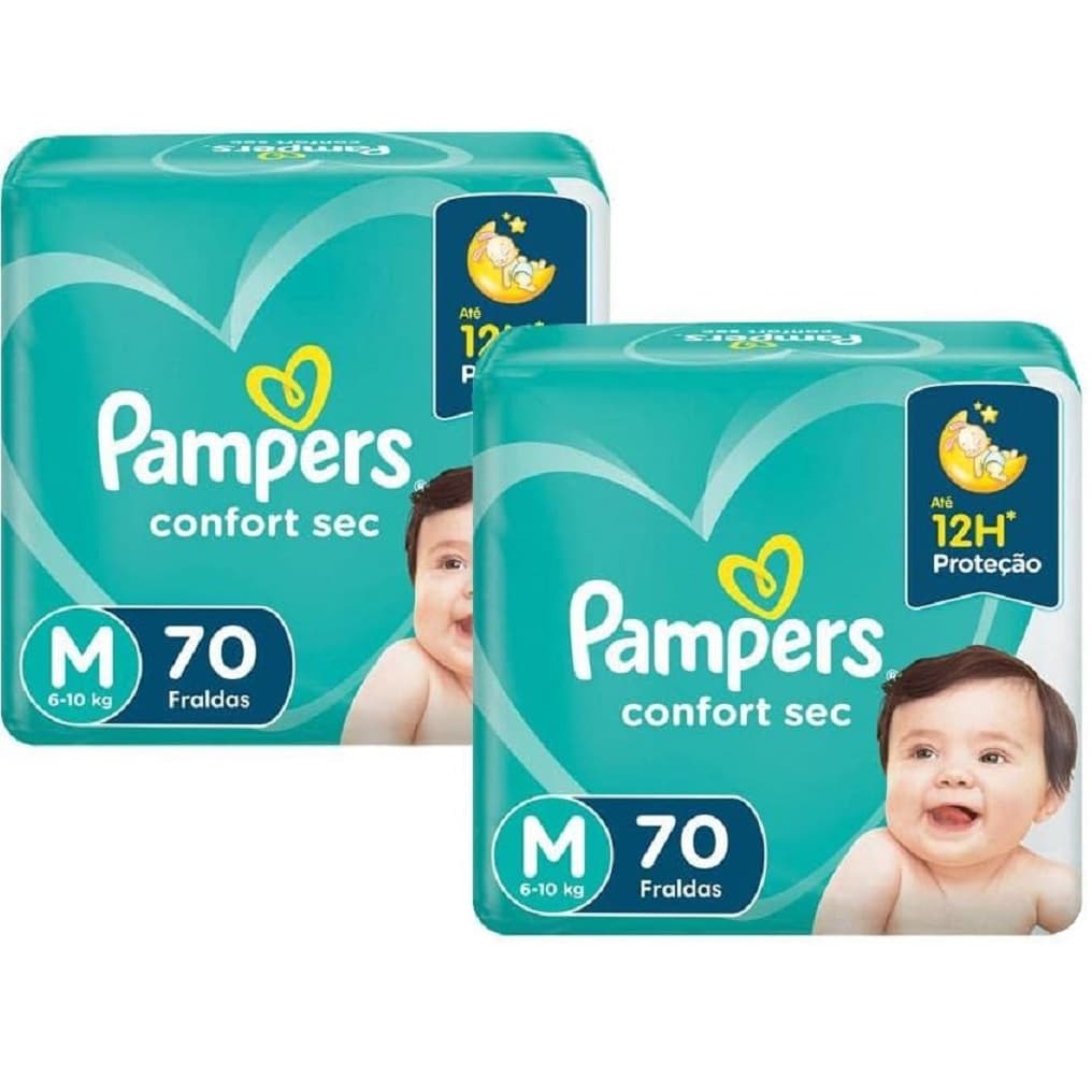 Kit 2ptes Fralda Pampers Confort Sec M 6-10kg 70un - Total 140unidades AB.2