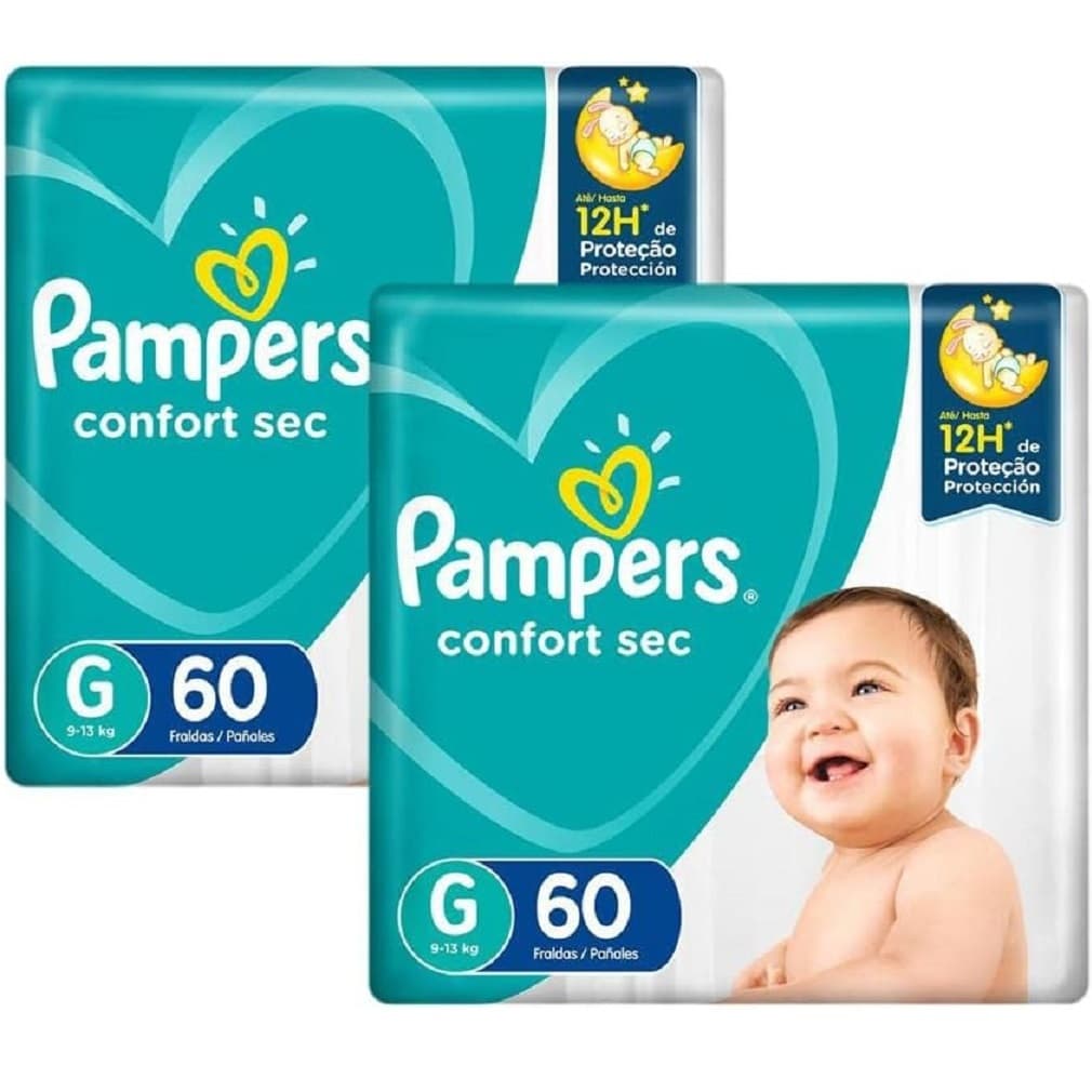 Kit 2ptes Fralda Pampers Confort Sec G 9-13kg 60un - Total 120unidades AB.2