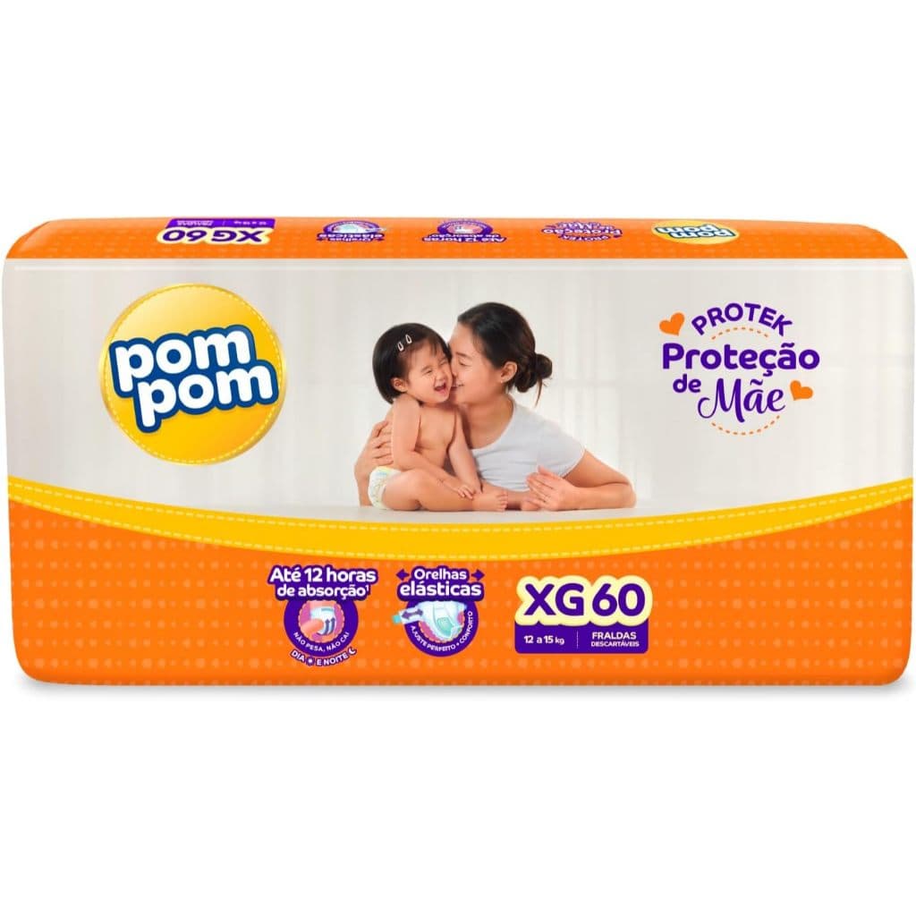 1pte Fralda Pompom Hiper Derma Protek Proteção de Mãe XG 60un  12-15 kg AB.2