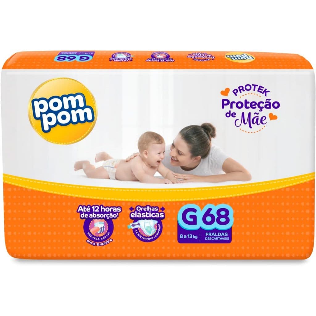 1pte Fralda Pompom Hiper Derma Protek Proteção de Mãe G 68un  8 -13 kg AB.2