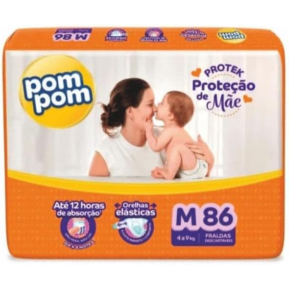 1pte Fralda Pompom Hiper Derma Protek Proteção de Mãe M 86un 4-9 Kg AB.2
