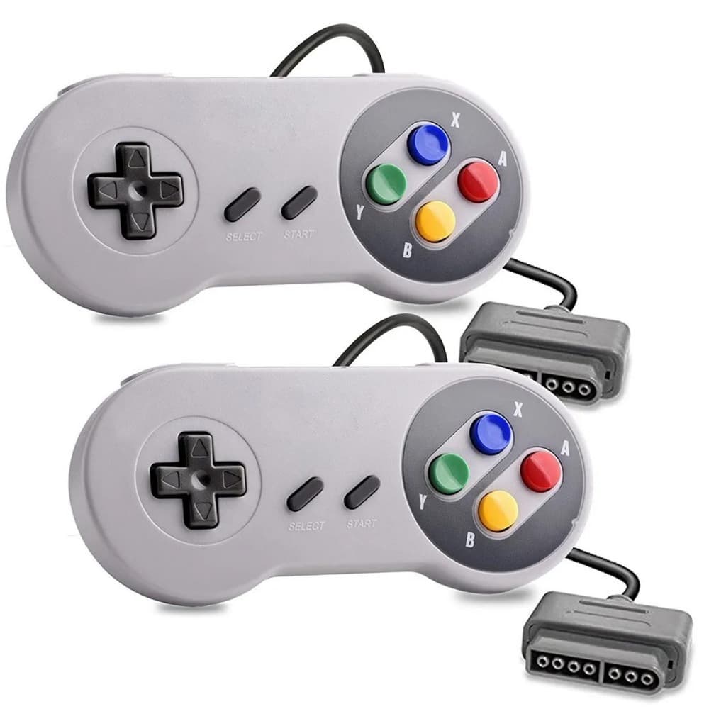 Kit 2 Controles Para Video Game Retrô Joystick Com Fio Compatível Console Clássico SNES