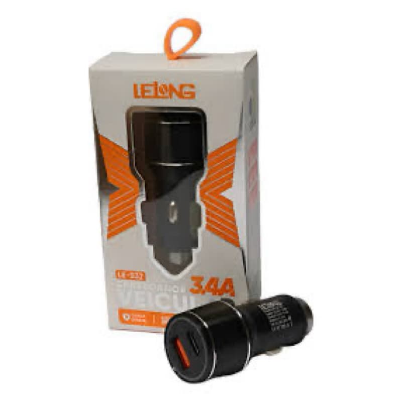 Carregador Veicular Rápido 3.4A LELONG USB/Tipo C | Homologado ANATEL