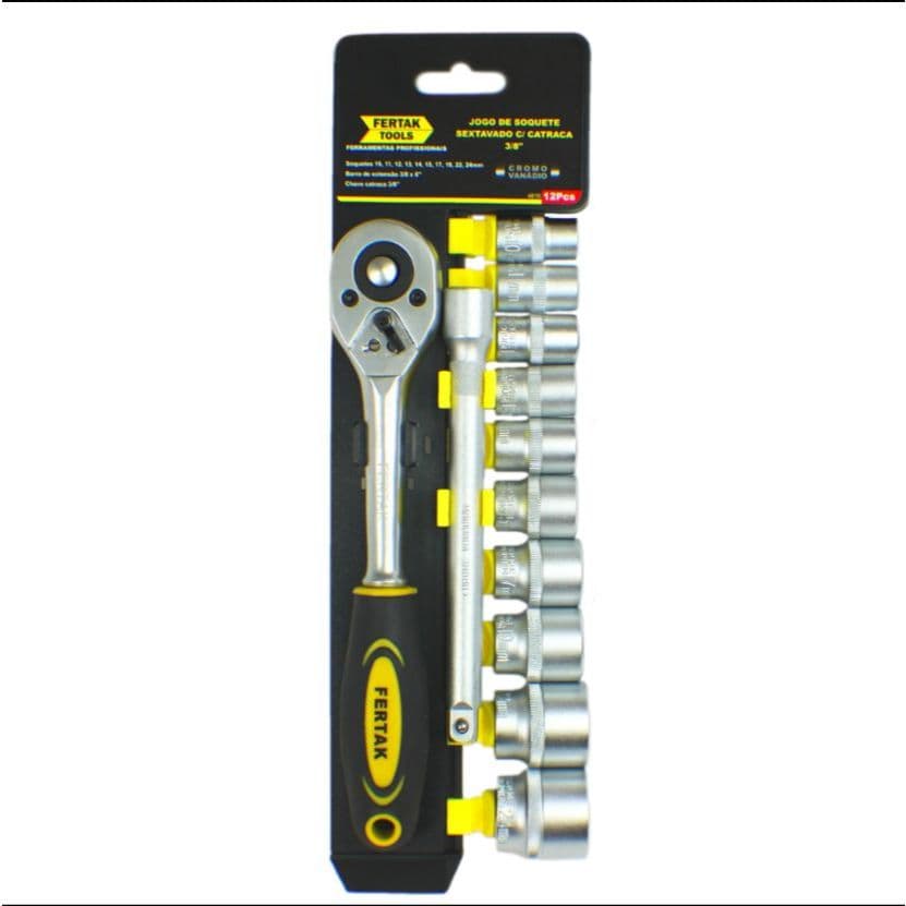 JOGO DE SOQUETE SEXTAVADO COM CATRACA 1/2" FERTAK CÓD.4814