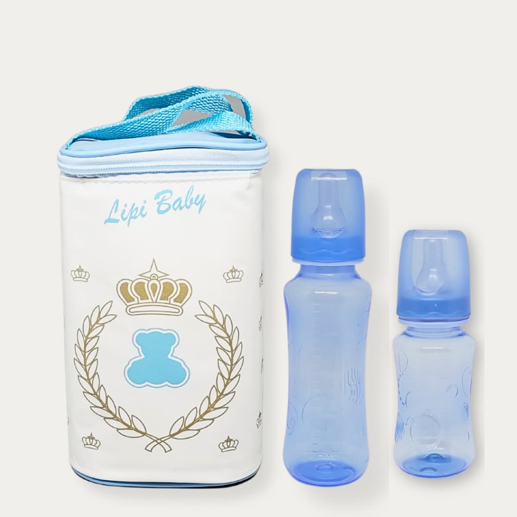 Mamadeira bebe bico ortodôntico ou redondo e Porta Mamadeira impermeável  - kit 3 peças ideal para passeios