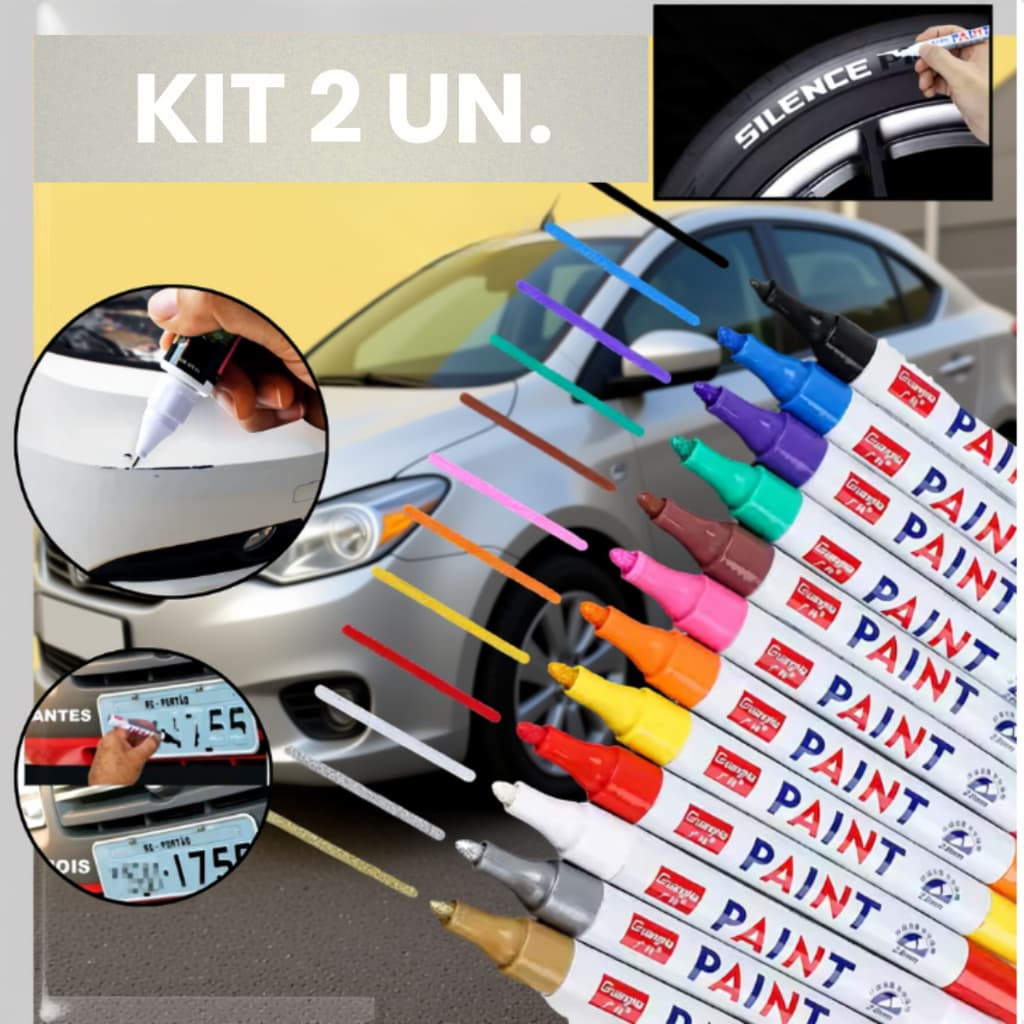 KIT C/ 2 UN Caneta Paint Tira Risco Para Carros Motos Permanente Original Repara Pintura Automotiva