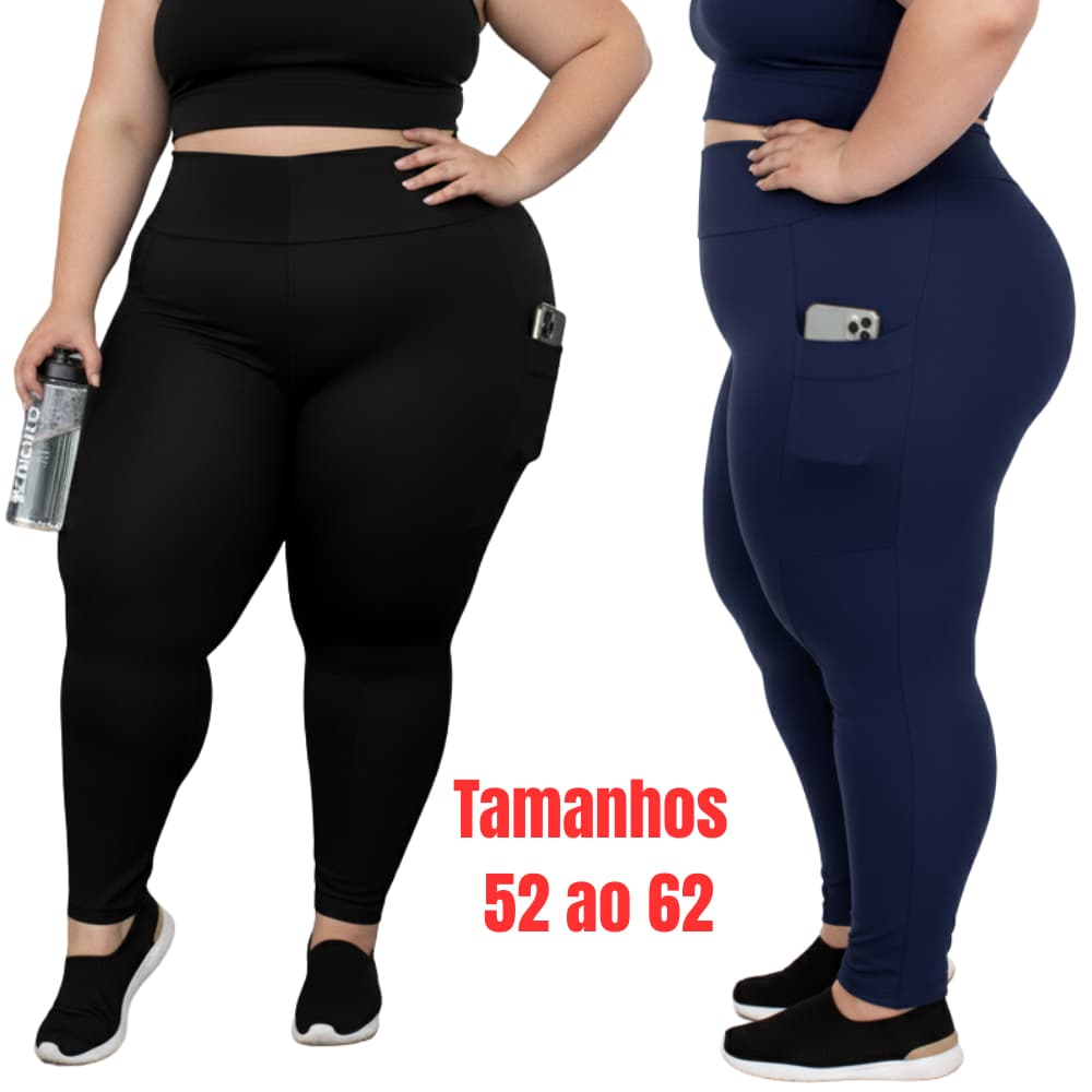 Calça Legging com bolso Plus Size Tamanhos 52 ao 62 Cintura Alta Feminina Curves academia fitness