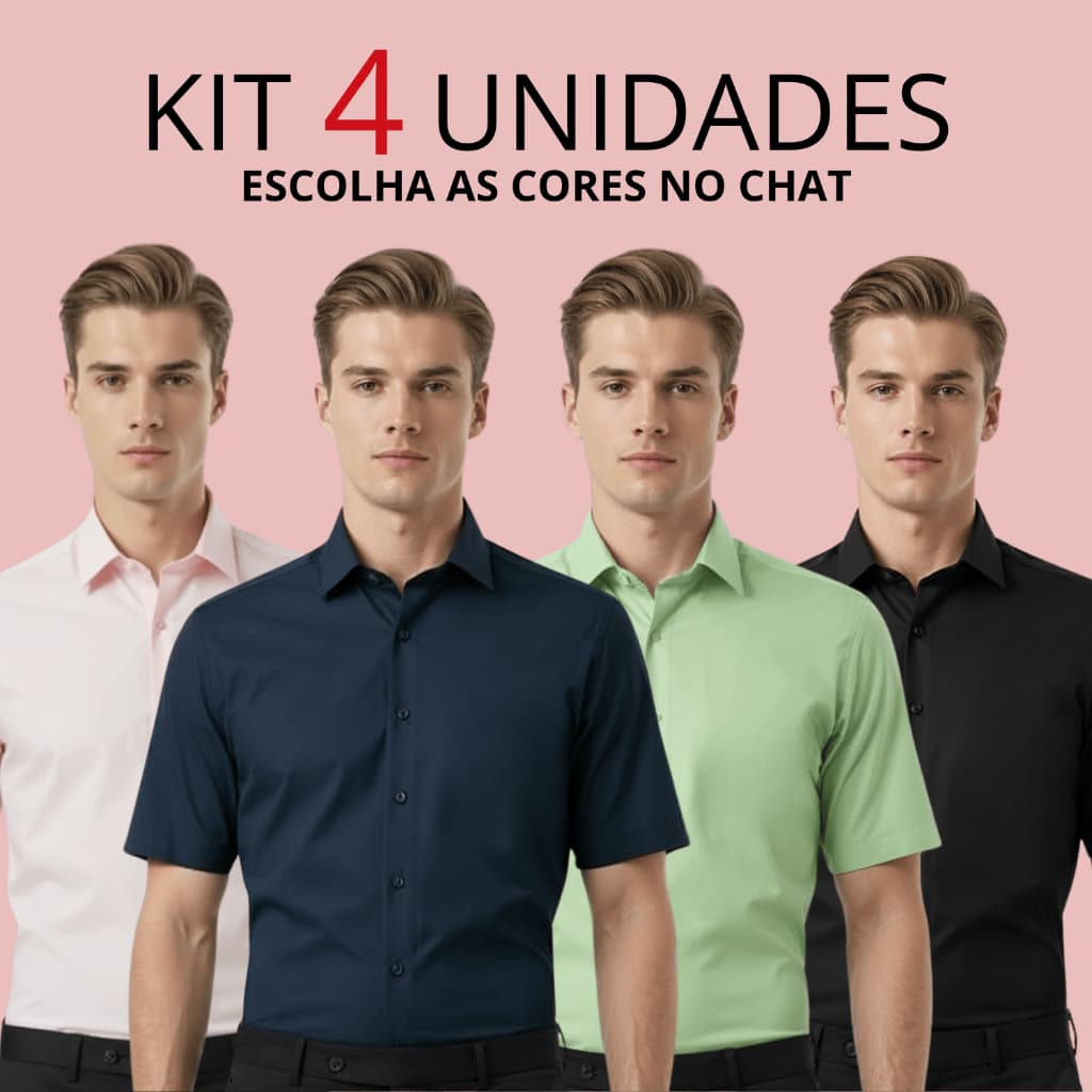 Kit 4 Camisa Social Masculino Slim Fit Premium Luxo Elastano Slim Casual Elegante