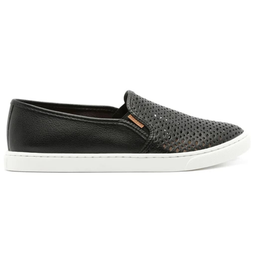 Calçado feminino preto com solado branco e conforto extremo sem cadarço e confortável